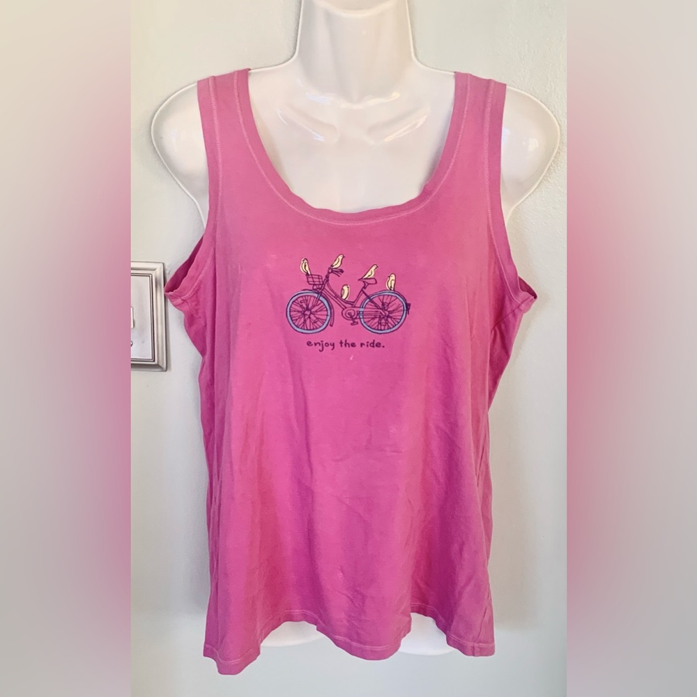 Life Is Good M Bicycle Tank Top Enjoy the Ride Pink Shirt Women’s 8-10 Bike - Picture 1 of 4